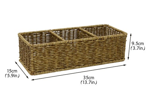 Yomjarl Remote Control Holder,Tv Remote Storage Basket,Handwoven Wicker Basket with 3 Compartments,Desk Caddy,Cosmetic & Night Stand Storage Box,Table Organizer for Office Supplies,Makeup Brush Holder