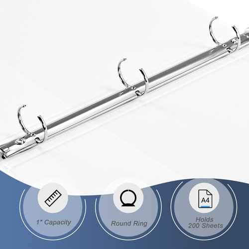 1 Inch 3-Ring Binder with 2 Interior Pockets, Heavy Duty 1" Round Ring Binder Holds 200 Sheets of US Letter Size 8.5'' x 11'' Paper for Office/Home/School (White, 12-Pack)