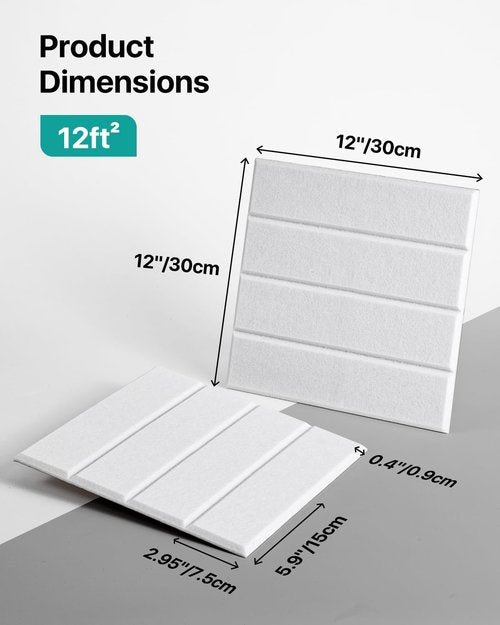 12 Pack Sound Proof Foam Panels for Walls, Self-Adhesive Acoustic Panels Sound Absorbing, 12" X 12" X 0.4" High Density Soundproof Wall Panels Tiles for Door, Ceiling, Home Office, White