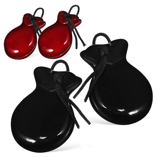 Abaodam Wooden Castanets 2 Pairs of Handmade Small Castanets for Flamenco Dance and Beginner Percussion Players