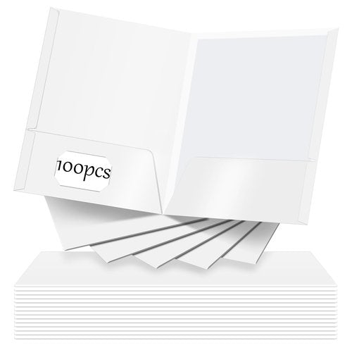 Seajan 100 Pack Folder with 2 Pocket Glossy Laminated Letter Size Paper Folder with Pocket Bulk Paper Portfolios for School, Teacher, College, Office (White)