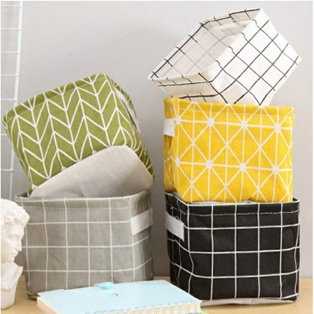 Tamicy Mini Storage Baskets - Versatile Canvas Organizers for Makeup, Books & Toys | Pack of 5, 8x6x5.5 Inch