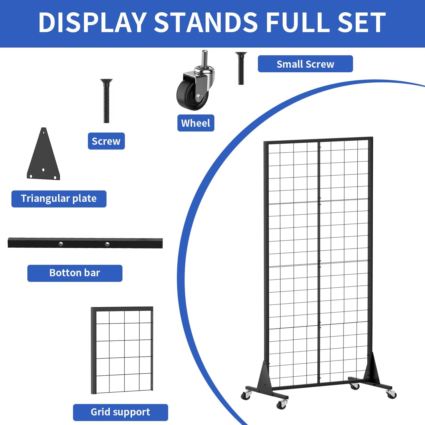 DEYEGELEA 2'x5.5' Ft Gridwall Panel Display Stands Heavy Duty Floor Standing Retail Display Rack with Triangle Base for Retail Art Show With 10 Hooks
