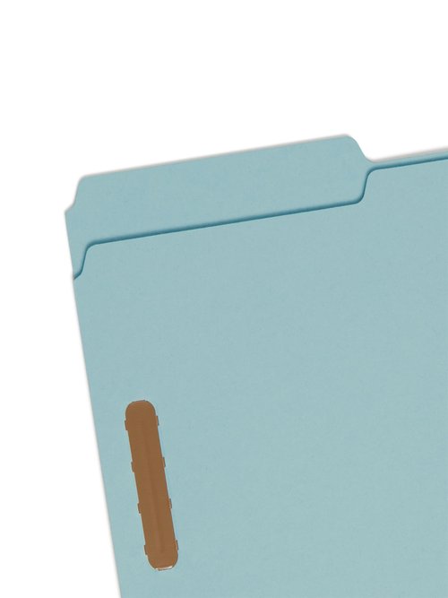 Smead 100% Recycled Pressboard Fastener File Folder, 2 Fasteners, 1/3-Cut Tab, 3" Expansion, Legal Size, Blue, 25 per Box (20002)