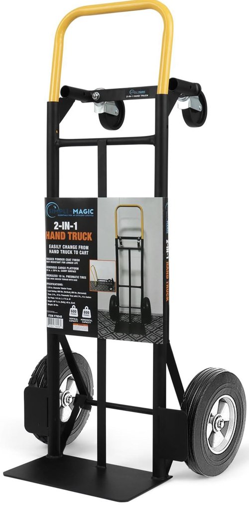 SIMPLI-MAGIC 2 in 1 Convertible Hand Truck and Dolly, 800LBS – Heavy-Duty Moving Dolly Cart with 10" Flat Free Rubber Wheels & Handle