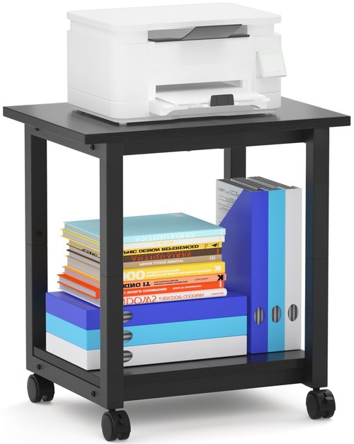 ITHWIU Under Desk Printer Stand, 2-Tier 19.5''x 16''x 22'' Rolling Printer Stand Storage Shelves for Printer, Scanner, Fax Machine, Files, Books with Anti-Skid Feet for Home, Office, Black