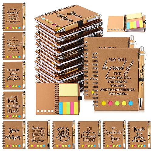 Honoson 30 Set Christmas Employee Appreciation Gift Bulk Thanksgiving Inspirational Notebook with Sticky Note and Motivational Bamboo Ballpoint Pen for Team Staff Cowerker Volunteer Must Have Office