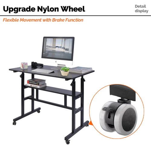 AIZ Mobile Standing Desk, Adjustable Computer Desk with Double-Layer and Rolling Wheels, Home Office Laptop Workstation, Portable Table for Standing or Sitting, Adults or Children,Rustic