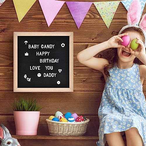Felt Letter Board with 460 Letters, Numbers & Symbols - 12 x 12 inch Changeable Message Board with Wooden Frame Wall Mount Hook (Black)