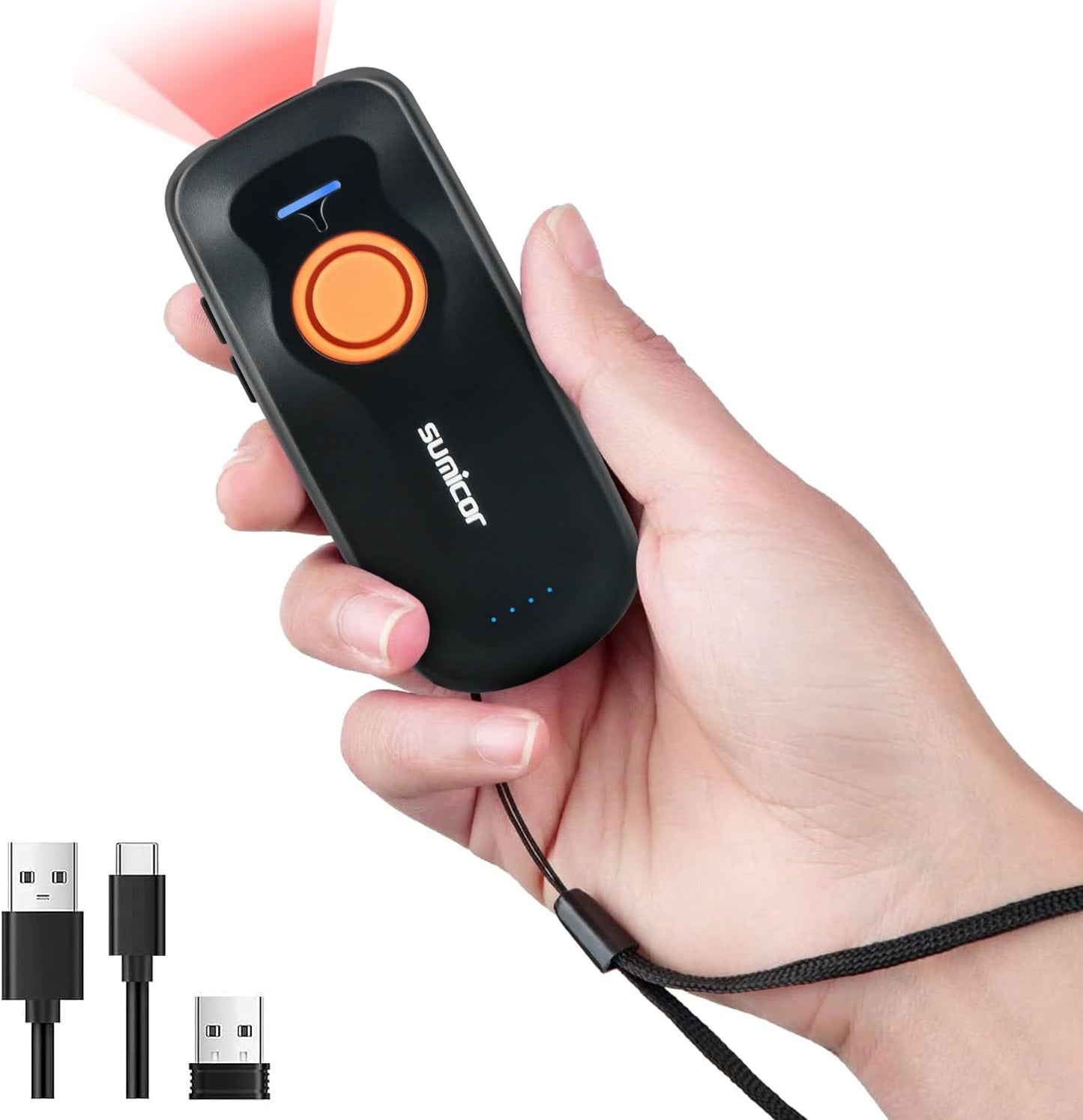 Sumicor Wireless Barcode Scanner - Portable Mini Bluetooth 1D Laser Reader with Battery Indicator