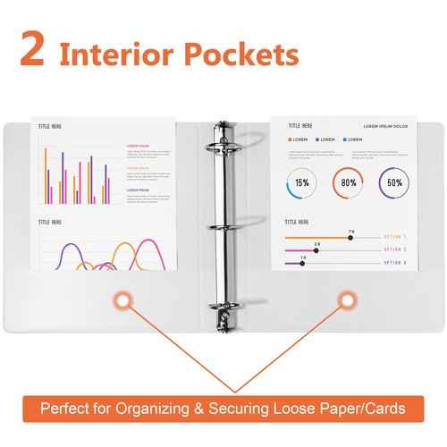 2-inch 3-Ring-Binders with Pockets, Durable 2'' View-Binder Fits US Letter Size 8.5'' x 11'' Paper - White Presentation Binders for Office/Home/Back to School Use, Pack of 6 (2-inch)