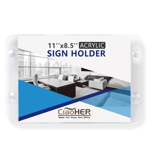 CiaoHER Acrylic Sign Holder 11 x 8.5, Clear Acrylic Frames Glass Window Wall Mount Advertising Signage Sign Holder with 4 Suction Cups for Mall, Office, Home, Restaurant, Landscape （12 Pack）