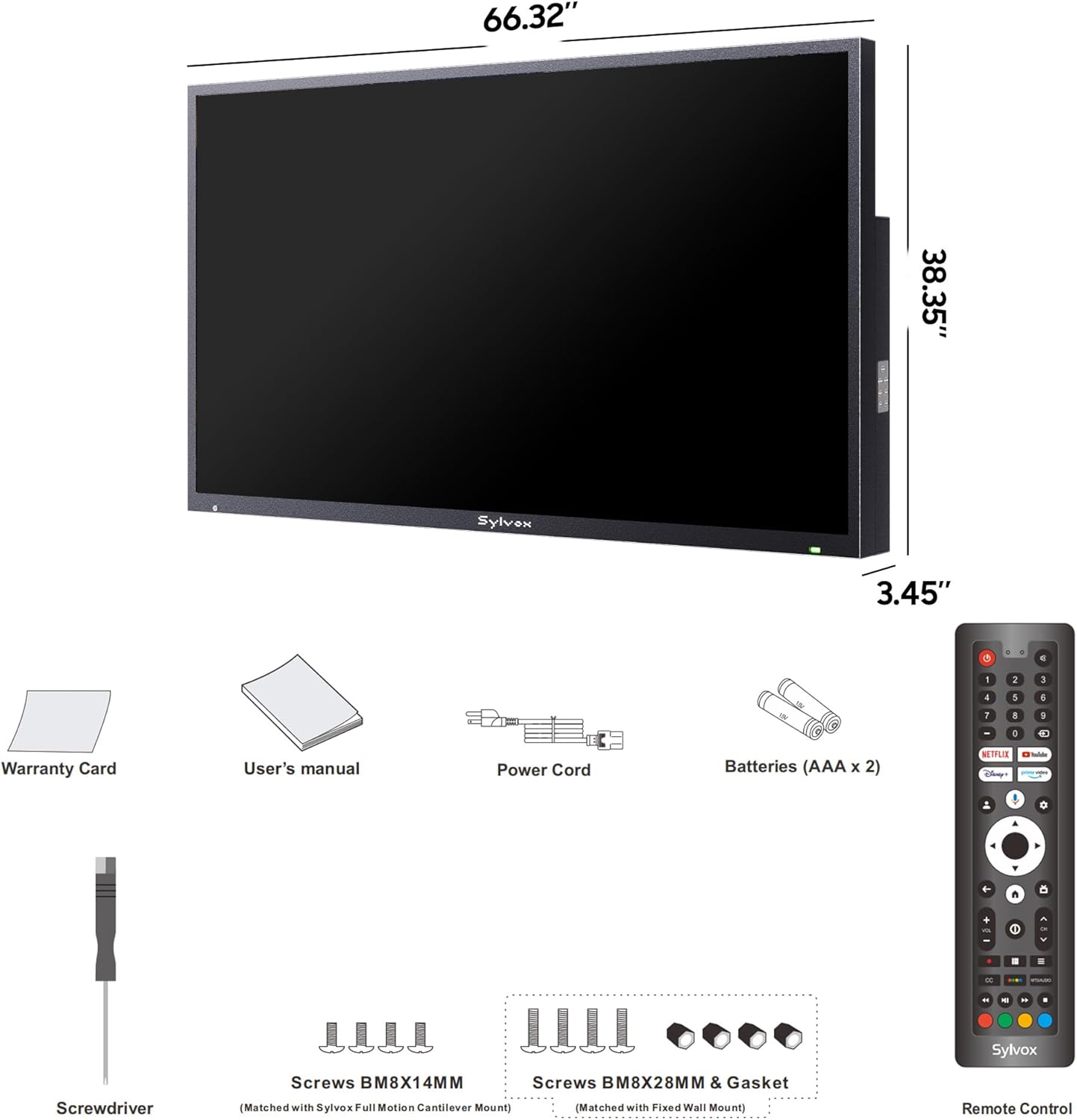 SYLVOX 75” Outdoor Smart TV - Superior Waterproof Performance & Anti-Glare Matte Finish | Dolby Atmos, 1000 Nits