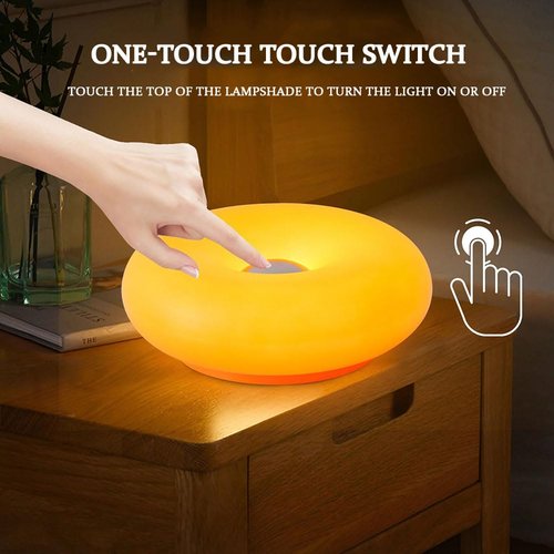 Guqkl Donut Lamp, Modern Design Led Bedside Desk Lamp with Durable Shade, Plug in Bedsided Wall Sconce Orange Donut Light for Bedroom Living Room (Orange-Plug-in-Touch Model)
