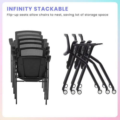BROBRIYO Ultra Folding Chair with Wheels and Paddle, Ergonomic Mesh Back and Arms for Office, Meetings, Conferences, Receptions, Training Rooms & Folding Office Chairs - Black 2