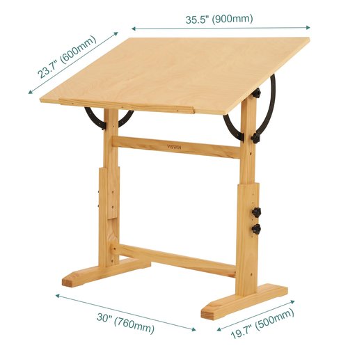 VISWIN Wood Drafting Table for Adults, 24'' x 35" Drawing Table with Adjustable Height & Angle for Art Studio, Solid Pine Wood Artist Desk for Drawing, Drafting, Writing, Reading, Sketching