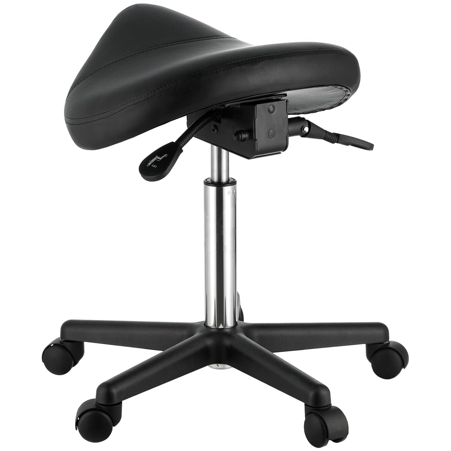 VEVOR Saddle Stool - Height Adjustable Swivel Chair with Wheels | 400 LBS Capacity, Black PU Leather