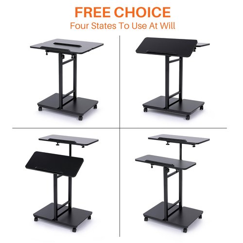 Hovadova Mobile Laptop Stand Desk, Standing or Sitting Rolling Computer Cart with Tower Stand, Adjustable Height 27.5" to 47.2" Portable Laptop Table Home Office Computer Workstation, Locking Wheels