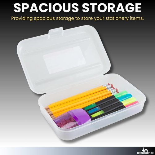 1InTheOffice Clear Plastic Pencil Case, Plastic Pencil Box, Pencil Case Organizer, 8" x 5", 6 Pack