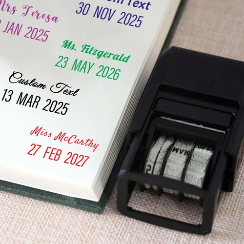 Custom Date Stamp Personalized Self Inking Date-Stamps with Signature Name for Business Supplies 1 Line Custom Text Customized Office Rubber Stamper Stationary, Teacher Gift - Many Colors & Fonts