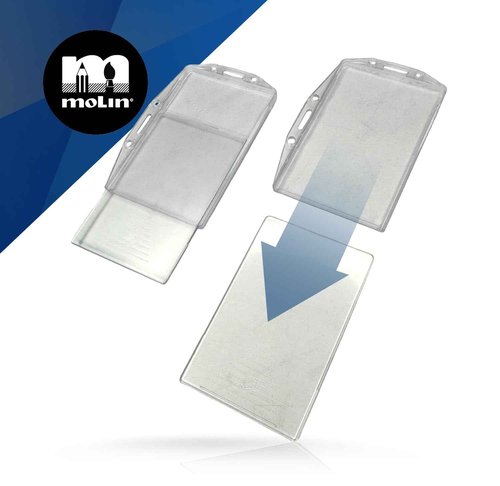 110 Pack - Molin Card Pod ID Badge Holder | Vertical and Horizontal Card Holder for Lanyard, Name Badge, Keycard, Access Card | Durable Clear ID Sleeve for Work, Office, Events & Identification