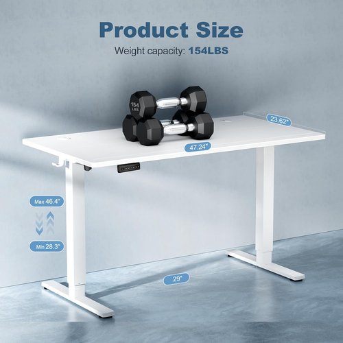 DUMOS Electric Standing Desk - 48 Inch Height Adjustable Sit to Stand Workstation | White Finish