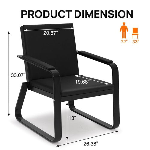 Walmokid Waiting Room Chair with Armrest, PU Leather Office Furniture, Lobby Conference Reception Chair, Office Guest Seating for Clinic,Airport,Hospital,Barber,Salon,Bank (Black, 1-Seat)