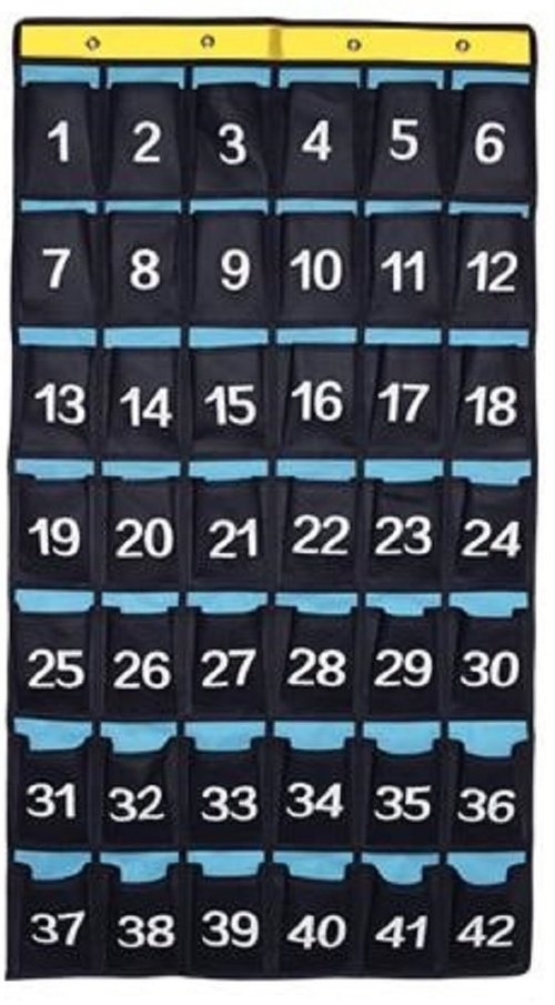 NIMES Numbered Organizer Classroom Pocket Chart for Cell Phones Calculators Holders Blue (42 Pockets)