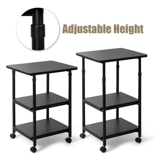 Tangkula 3-Tier Adjustable Printer Stand, Rolling Printer Cart with 2 Storage Shelves, Mobile Machine Stand Storage Rack for Home Office