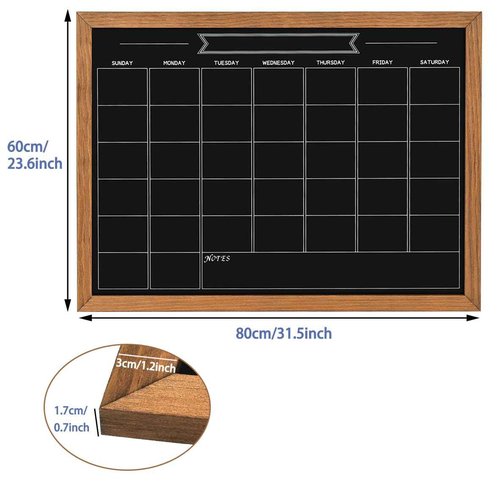 Umtiti Calendar Chalkboard, 23.6" * 31.5", Magnetic Surface Rustic Brown Solid Pine Wood Frame Chalk Board for Planning/School Timetable/Memo, Hanging Board for Office, School and Home(YLHB-QZ-6080)