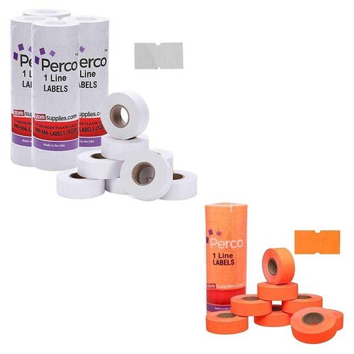 Perco 1 Line White & Fluorescent Red Labels - 16,000 Blank Price & Date Gun Labels Bundle