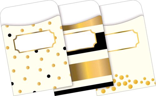 Barker Creek Designer File Folder and Library Pocket Set, Gold, 12 Colorful File Folders printed on 14pt stock and 30 Coordinating Peel & Stick Library Pockets, Home, School and Office Supplies (4411)