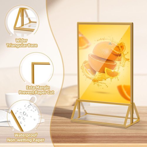 PPH-Sisy Acrylic Sign Holder - 12 Pack 5x7 Gold Frame Double-Sided Display Stand for Home & Office