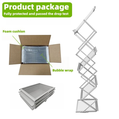 TWJouko 6 Pockets No Need Installation Aluminum Foldable Magazine Rack,Handheld Easy Mobility Trade Show Flyer Holder，Brochure Display Stand For Exhibitions Offices and Homes，Multifunctional Uses