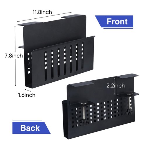 HZQHJRZ Desk Side Storage, Under Steel Hanging Organizer, Desk Side Storage Holder, Under Desk Mount With Magnetic Pen Holder, No Drill Cable Management Tray, Laptop Holder for Office and Home