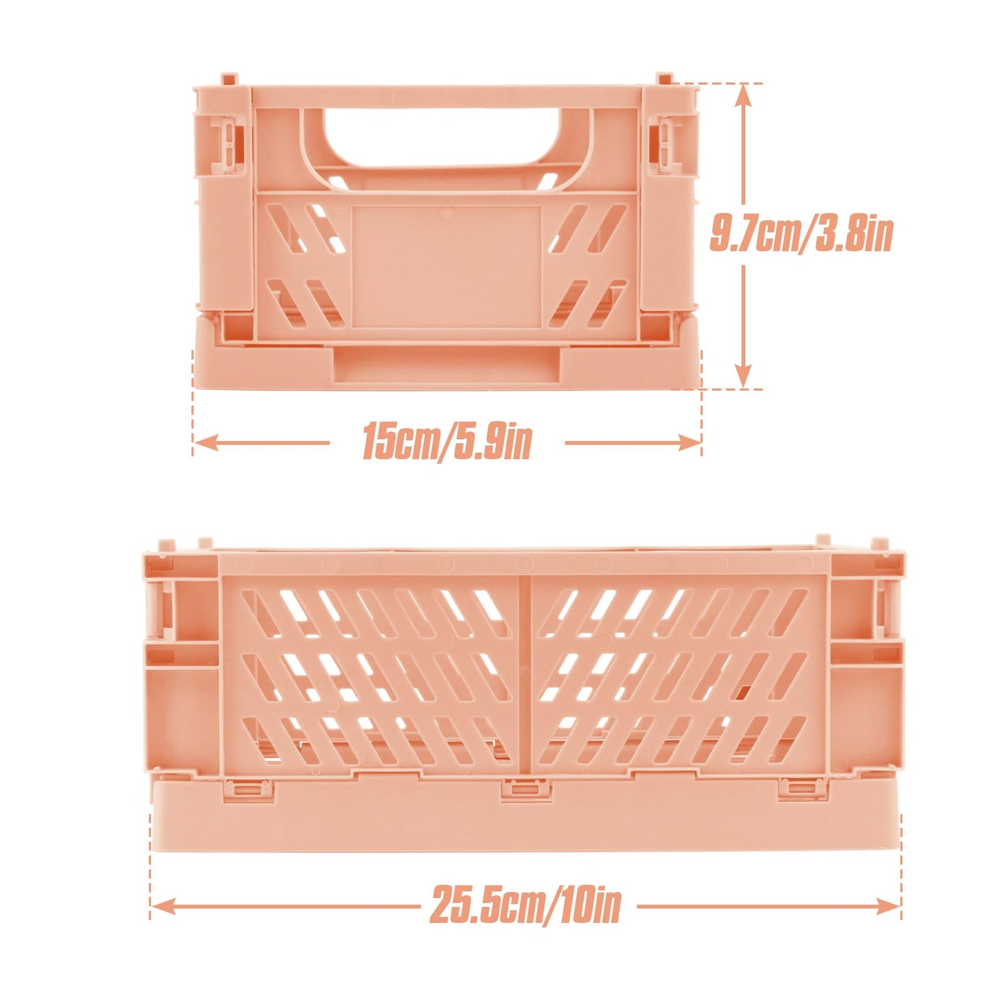 HOYA PONYOO 4 Pcs Collapsible Storage Crates, 10x5.9x4 inches Space-Saving Folding Containers, Stackable Plastic Boxes for Home Kitchen Office Bedroom Bathroom, Light Orange
