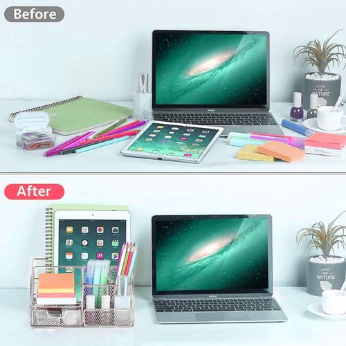JUOPIEA Desk Organizers and Accessories Office Supplies 12PS Set with Acrylic Stapler, Staple Remover, Pen Holder, Clips, Scissor, Phone Holder, 1 Pen Ect