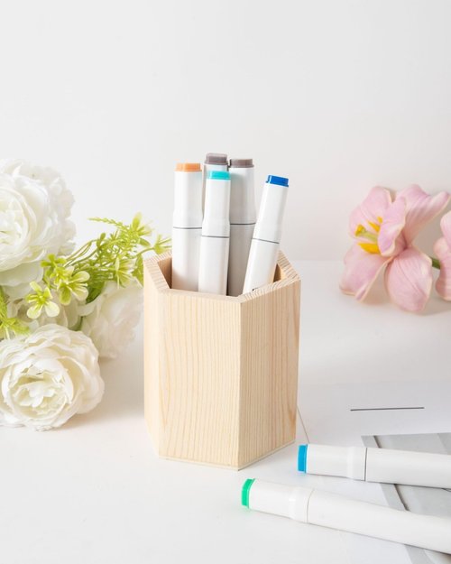Xhqsulsclac 12pcs Wooden Pencil Holder,Table Top Organizer Stationery,L3.1 x W3.1 x H3.9in Desk Accessories Makeup Brush Holder for School Home Office Supplies