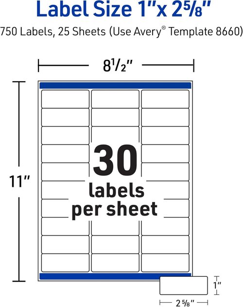Avery Printable Address Labels - Sure Feed Technology | Matte Clear, 1" x 2-5/8", 750 Labels for Mailing & Branding