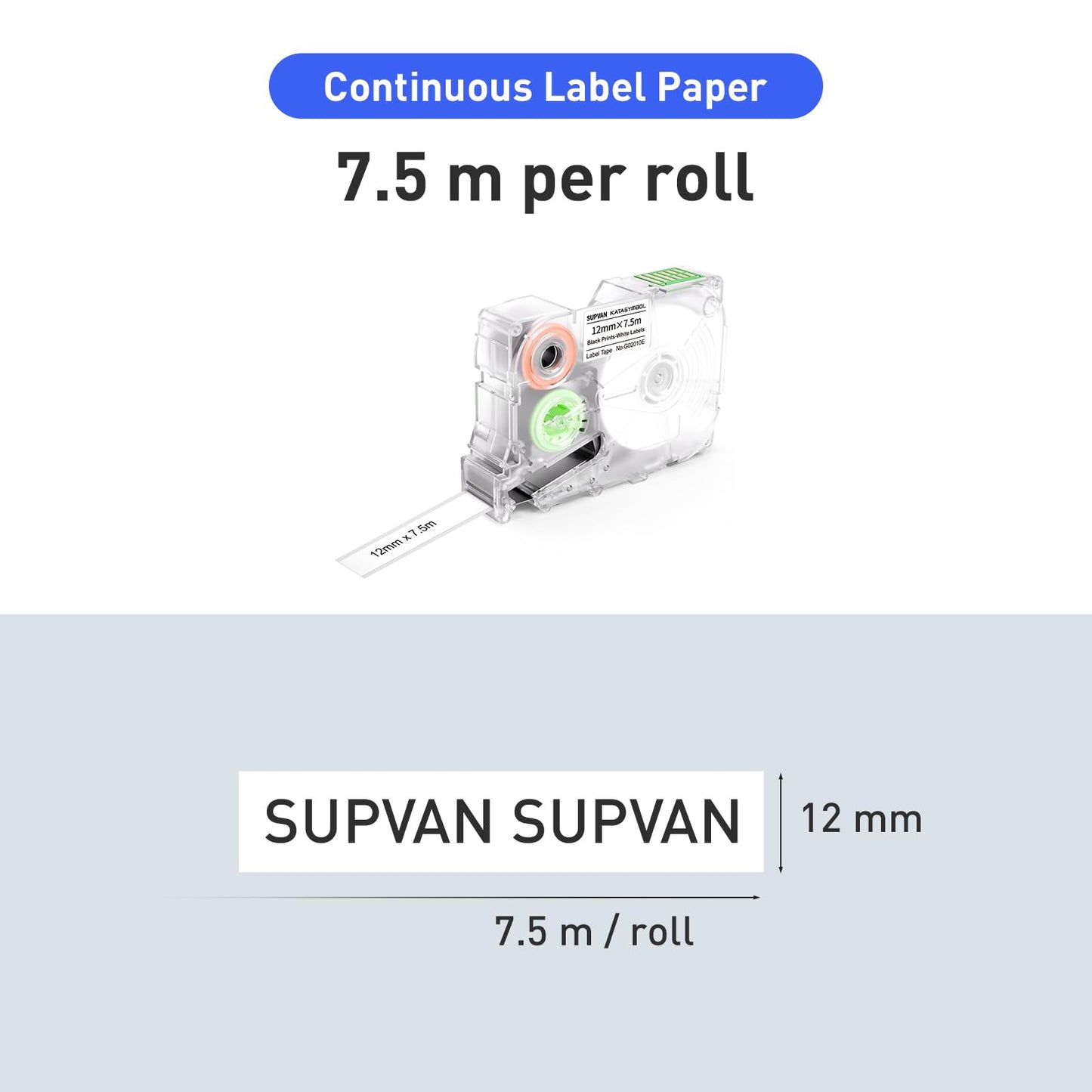 SUPVAN G15M Series Continuous Thermal Transfer Labels, 0.47'' W × 24.6' L, Waterproof, High Temperature Resistant & Non-Fading Labels for Outdoors & Indoor, Black on White