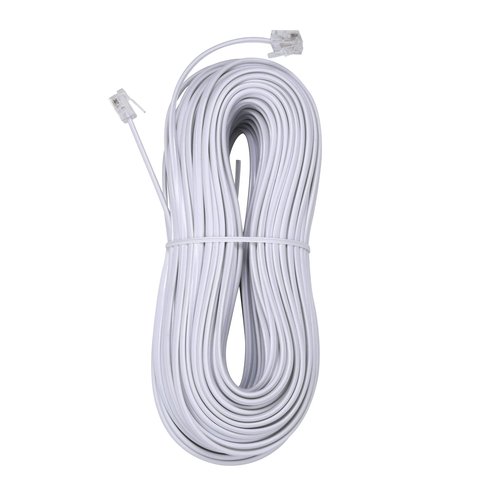 Ubramac 100Feet Long Telephone Extension Cord Phone Cable Line Wire, with Standard RJ11 Plug and 1 in-Line Couplers and 35Cable Clip Holders-White