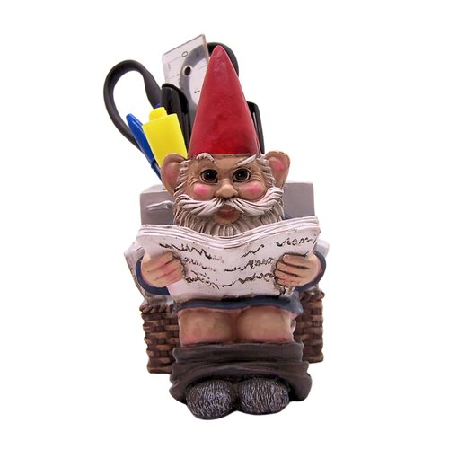 Gnome Sitting on Toilet Pen & Pencil Holder, Unique Desk Storage, Home & Office Stationary Decor, 6 Inches