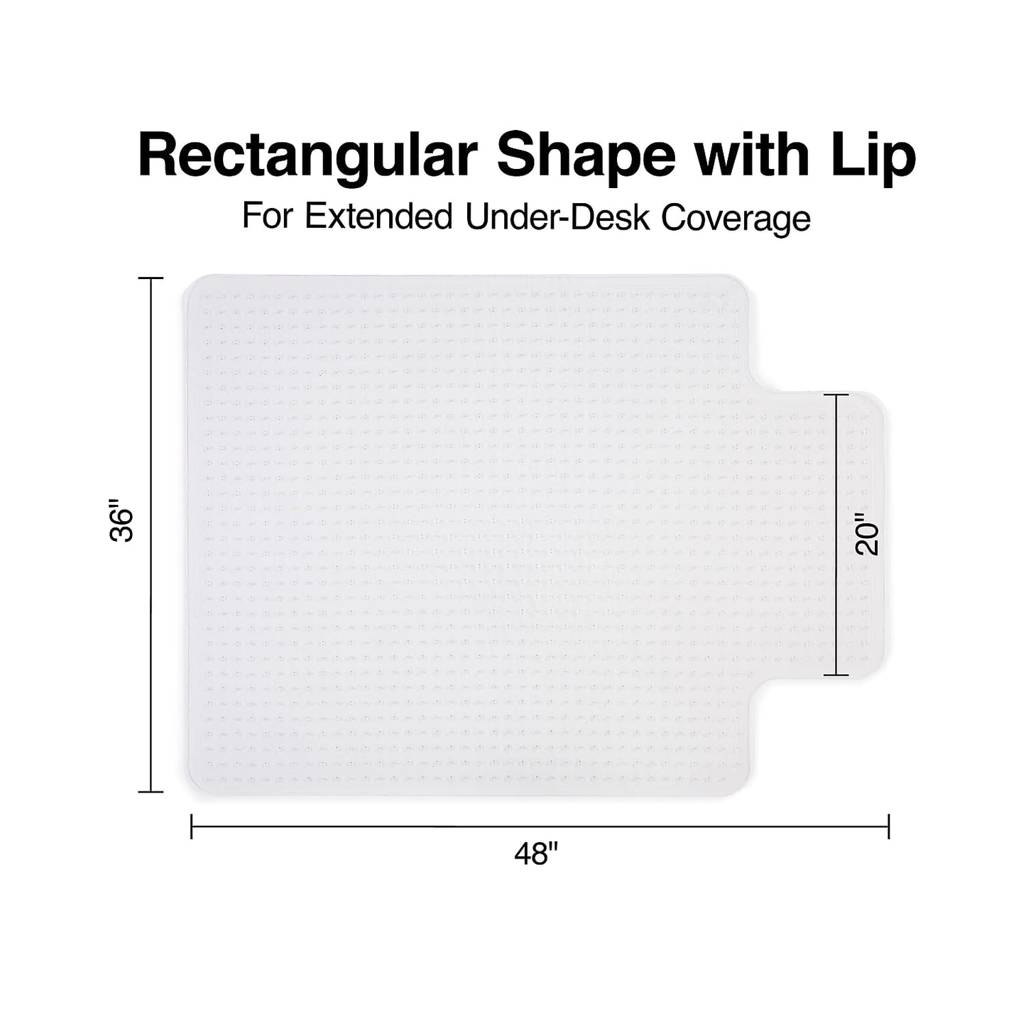 Staples Office Chair Mat, Clear Floor Mats with Lip, Low-Pile Carpets, Extended Under-Desk Coverage, 48 x 36 Inch, Smooth Glide