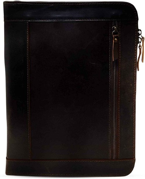 HG-LTHR Genuine Leather Business Portfolio Professional Organizer Men & Women Durable Leather Padfolio with Sleeves for documents & Notepad Compatible with Ipad pro 12.9"