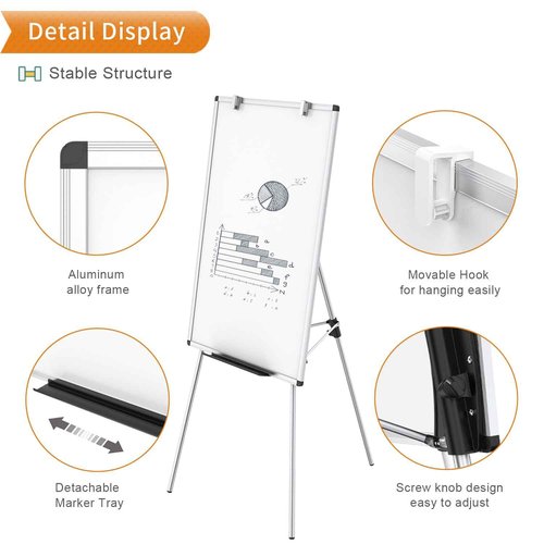 VIZ-PRO Magnetic Portable Easel Dry Erase Board, Flipchart Easel Stand Tripod Whiteboard, 24"W x 36"L