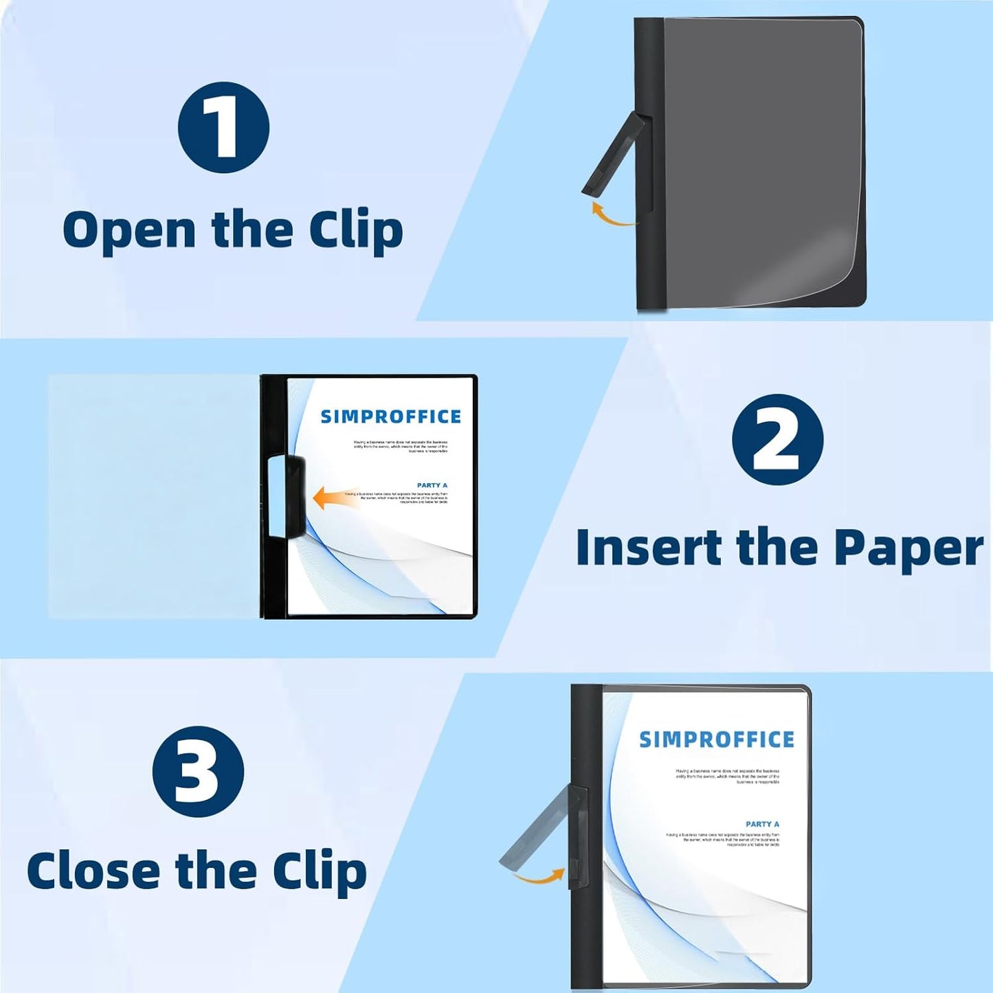 Swing Clip Report Covers - Professional Presentation Folders | Black, Clear Cover, 9 x 11.4 Inches, 3 Pack