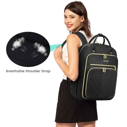 LOVEVOOK Laptop Backpack for Women, Water Resistant Travel Work Backpacks Purse Stylish Business Teacher Nurse Computer Bag with USB Charging Port,Black