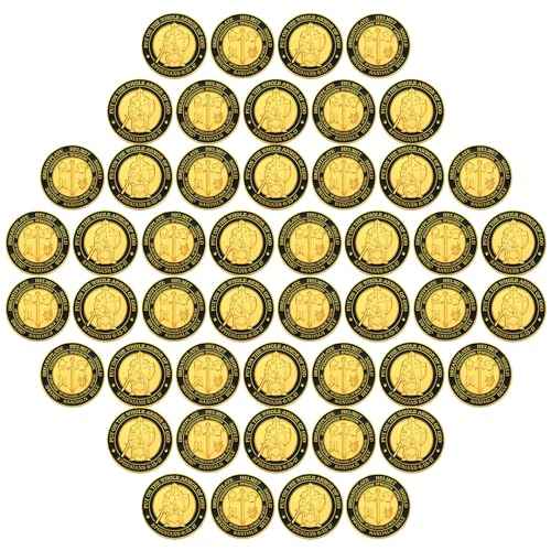 Tondiamo 48 Pcs Put on The Whole Armor of God Challenge Souvenirs Prayer Commemorative Gift Round Gold Mental Gift for Christian Church Party Prayers Men Women