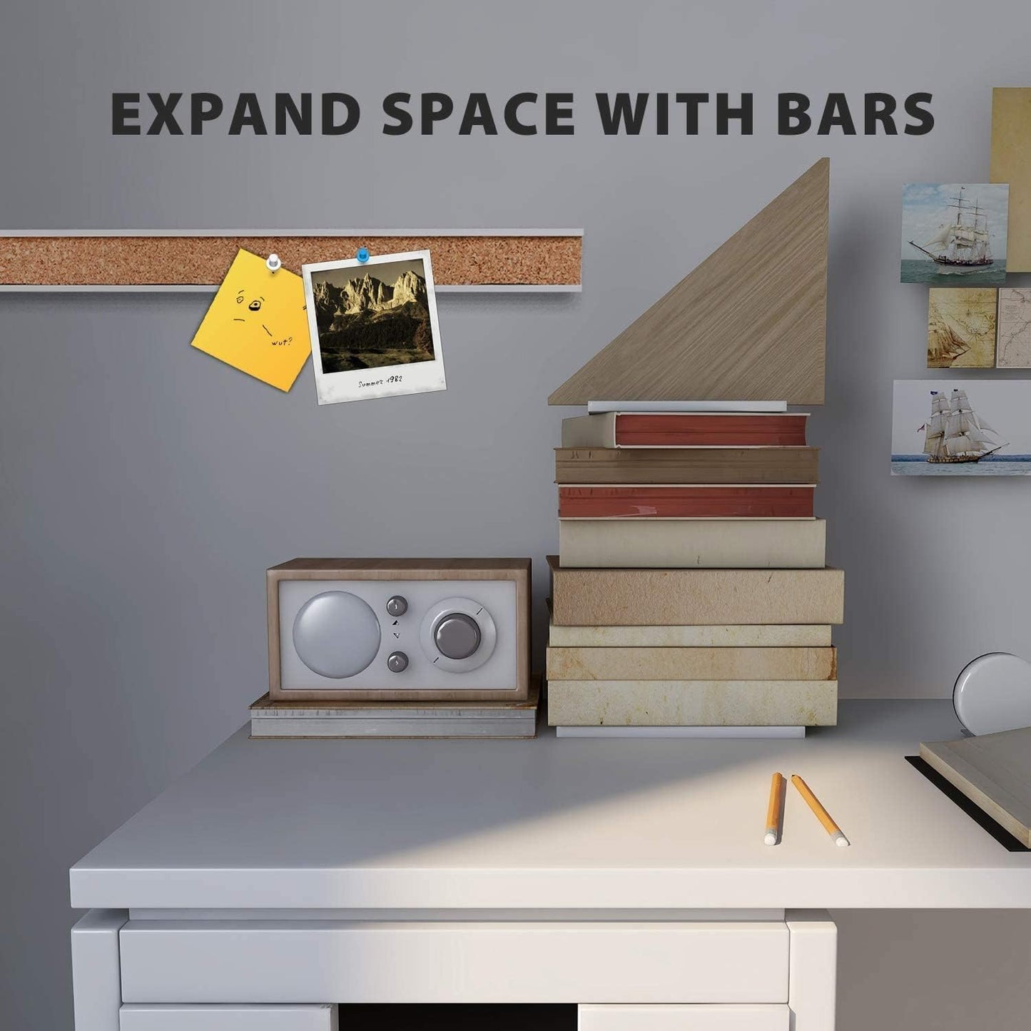 Corksidol Bulletin Bar Strip, Cork Board, Cork Strips, 36" x 1", Classroom, Office, Walls, Cubicle, Aluminum Frame,5 Pack, Silver