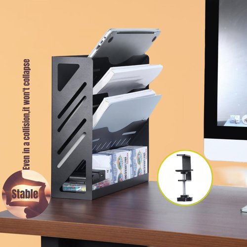 CanKing Metal File Organizer - 4-Tier Hanging Mail Holder for Desk or Wall Mount - 13 Inch, Black